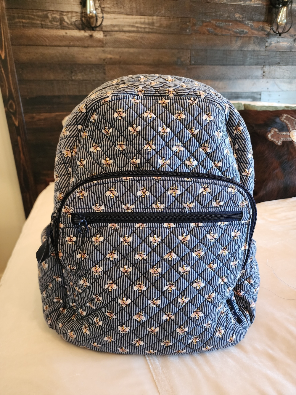 Vera Bradley Navy Striped bees  Quilted Backpack